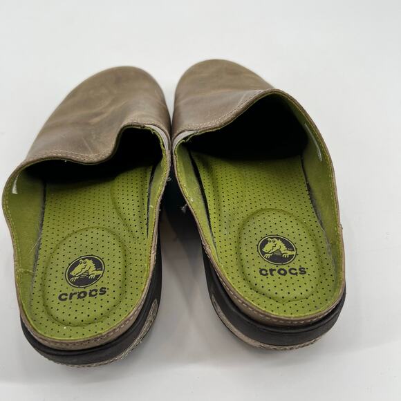 Crocs cobbler leather clogs taupe gray brown slide slip on mules women size 7 - Picture 6 of 9